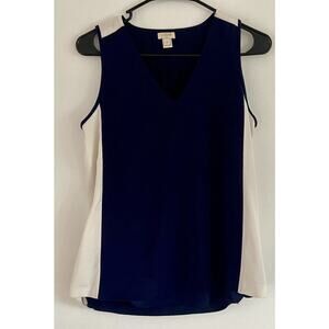 J. Crew Color block Navy and White Sleeveless Tank Top V Neck - Size 2